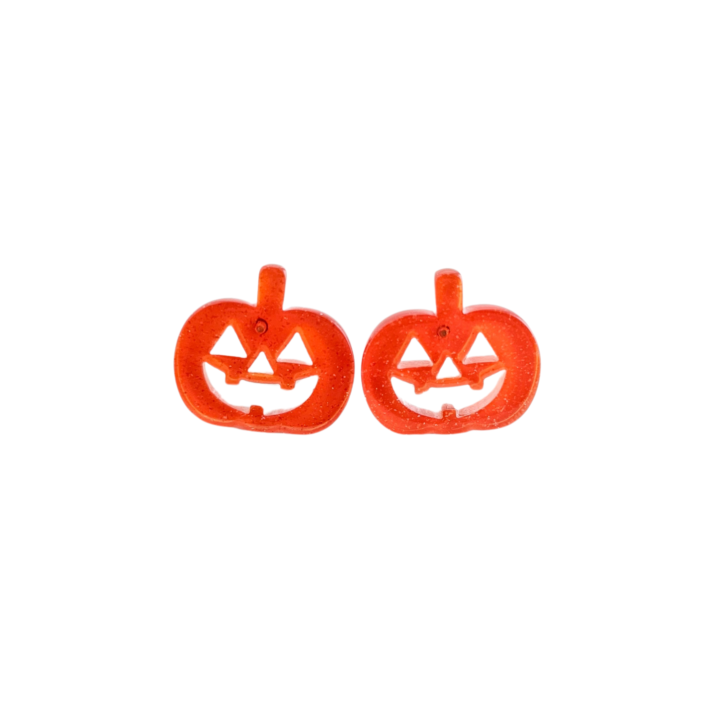 Jack O' Lantern Pumpkin Studs - Orange Glitter // Halloween Earrings