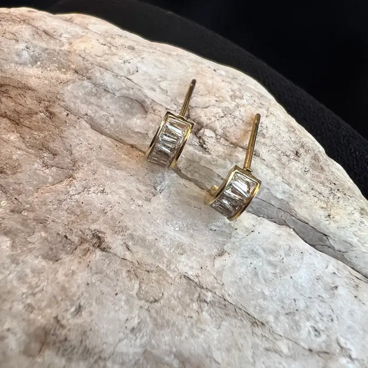 Dainty Crystal Hoop Stud-Emerald, Stainless Steel Gold Plated