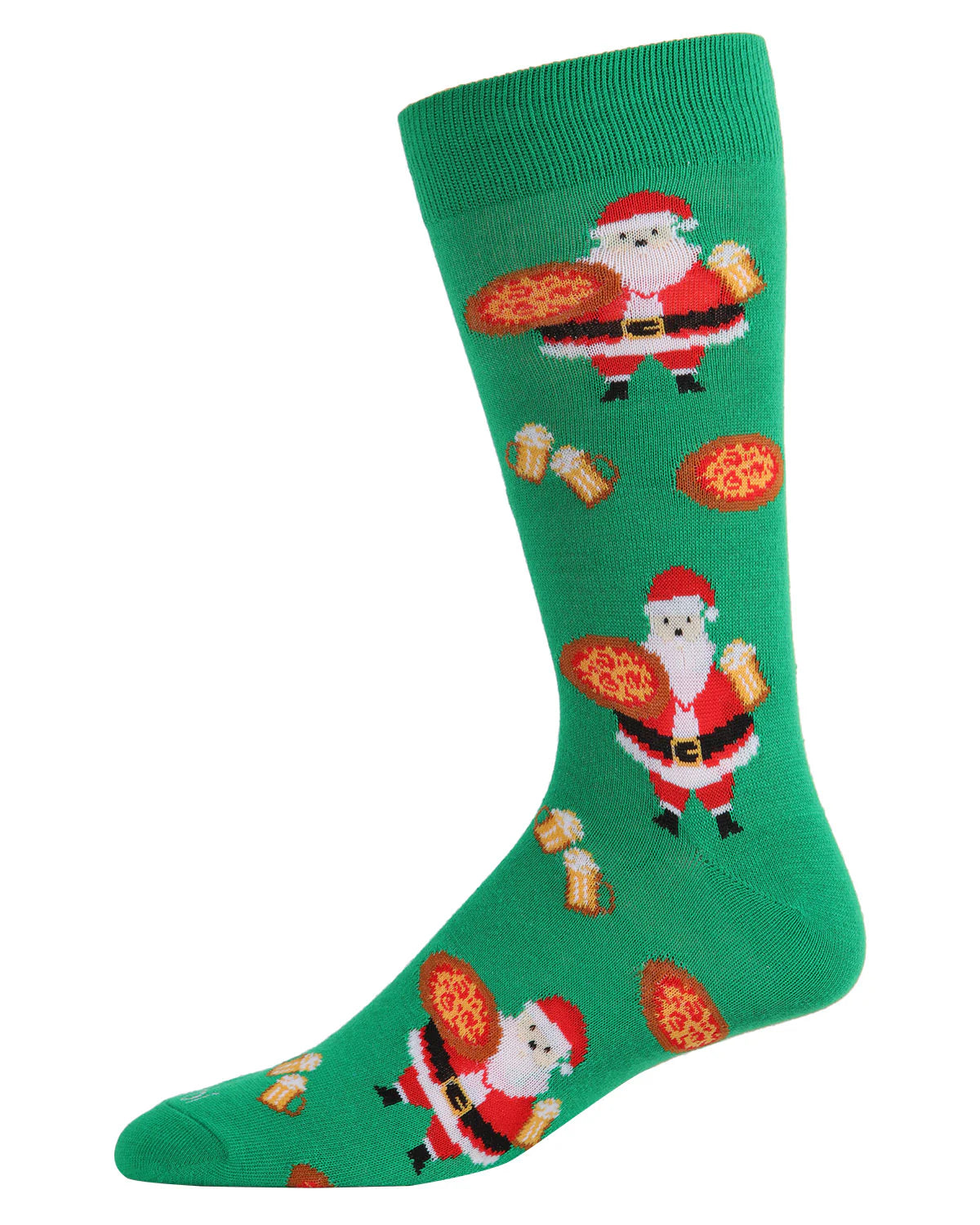 Men's Santa with Pizza Crew Socks/ Green