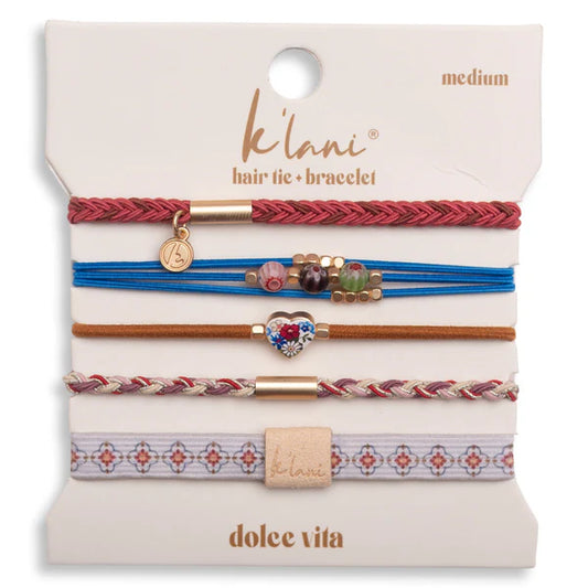 "Dolce Vita" Floral Glass Beads with Gold Accents Hair Tie Bracelets