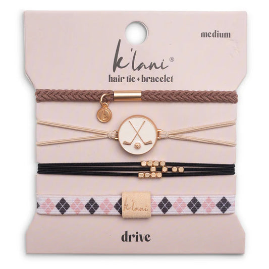 "Drive" Black and Cream Hair Tie Bracelets with Removable Ball Marker