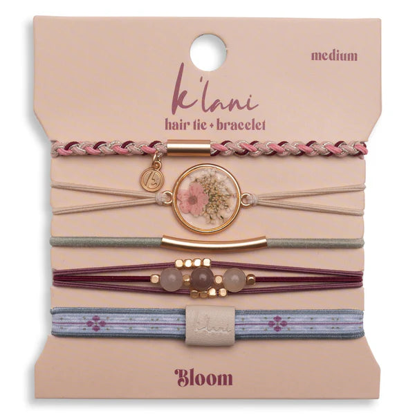 Bloom" Maroon and Pink with Pressed Flowers Hair Tie Bracelets