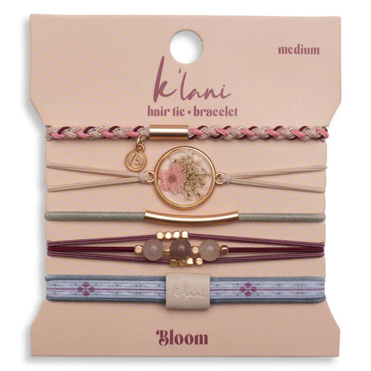 Bloom" Maroon and Pink with Pressed Flowers Hair Tie Bracelets