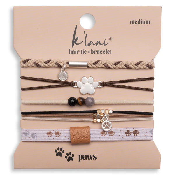 Paws" Natural Hues with Silver and Paw Accents Hair Tie Bracelet