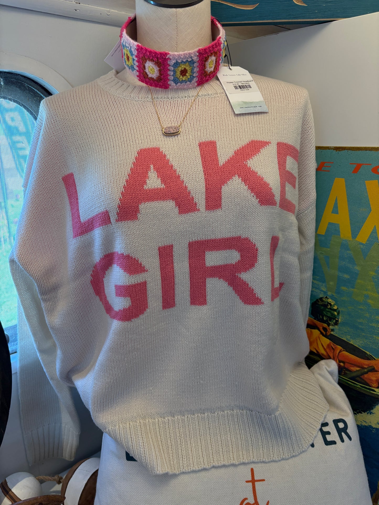 Lake Girl Knit Sweater- Ivory/Pink