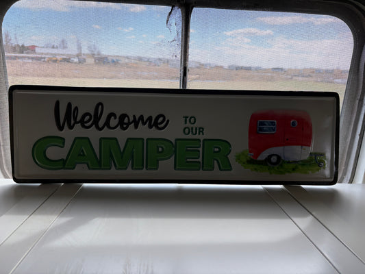 24" WELCOME CAMPER EMBOSSED SIGN