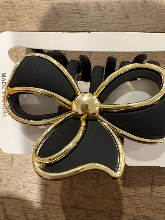 Gold accent ribbon bow hair clip