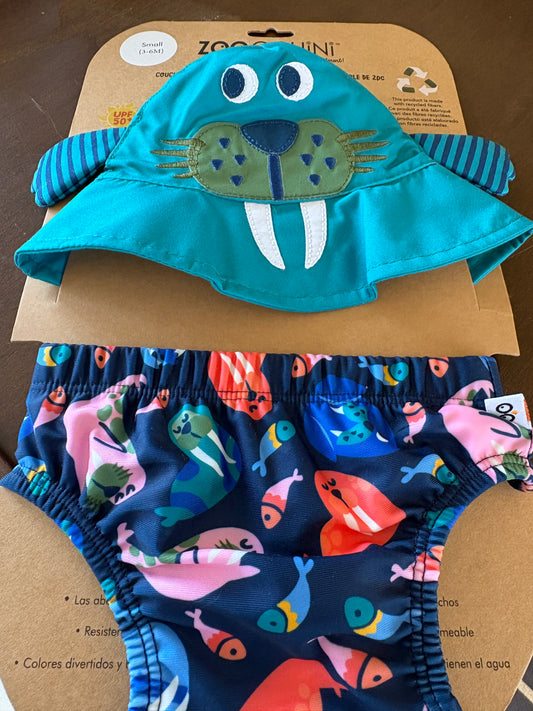 Swim Diaper & Sun Hat Set - Walrus