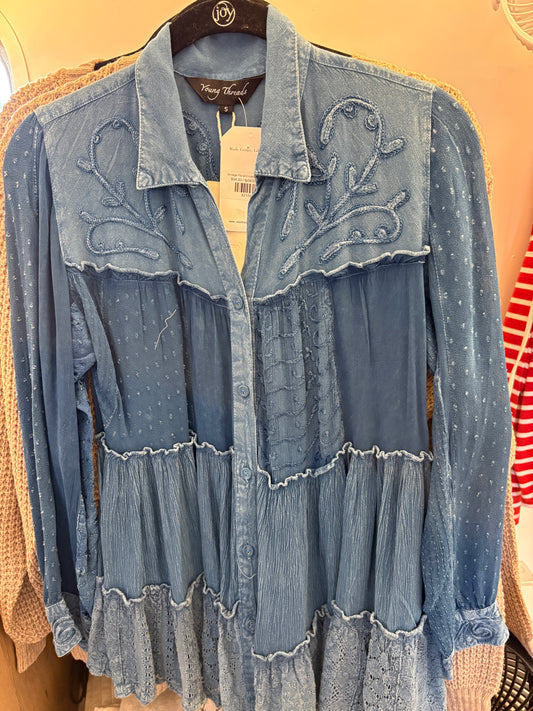 Vintage Floral Embroid-up Tunic Top