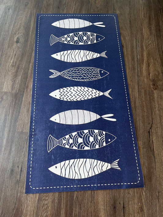 Floor Mat/ Blue and White Fish Runner/ 24x48