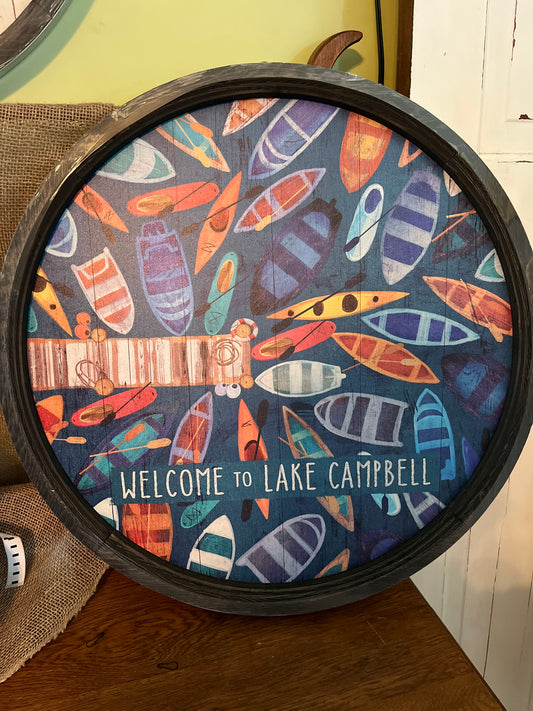 Welcome to Lake Campbell Barrel Sign