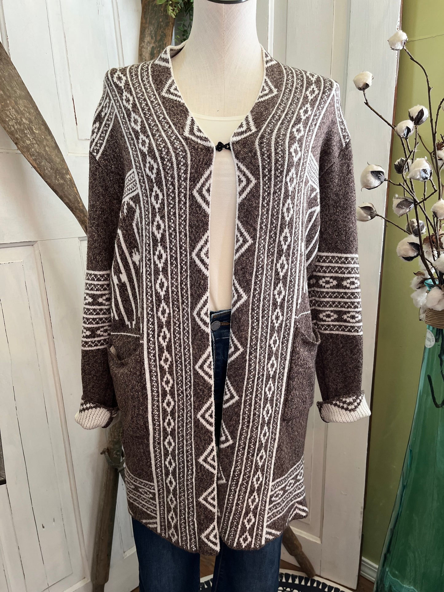 Brown and White Aztec Cardigan