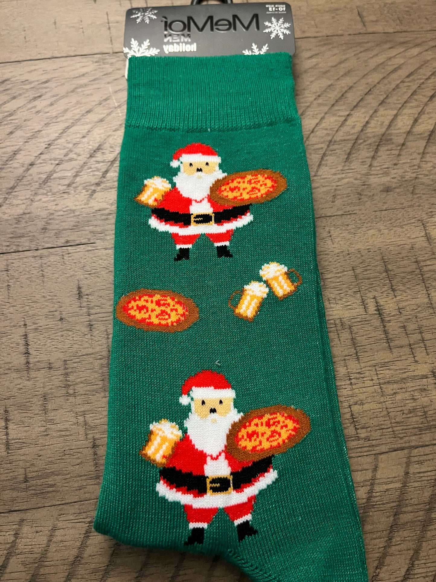 Men's Santa with Pizza Crew Socks/ Green