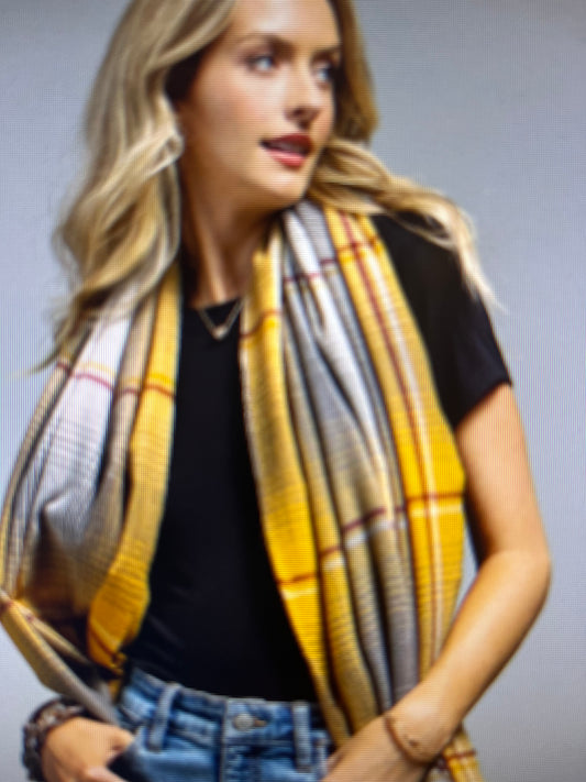 Plaid Fringe Oblong Scarf