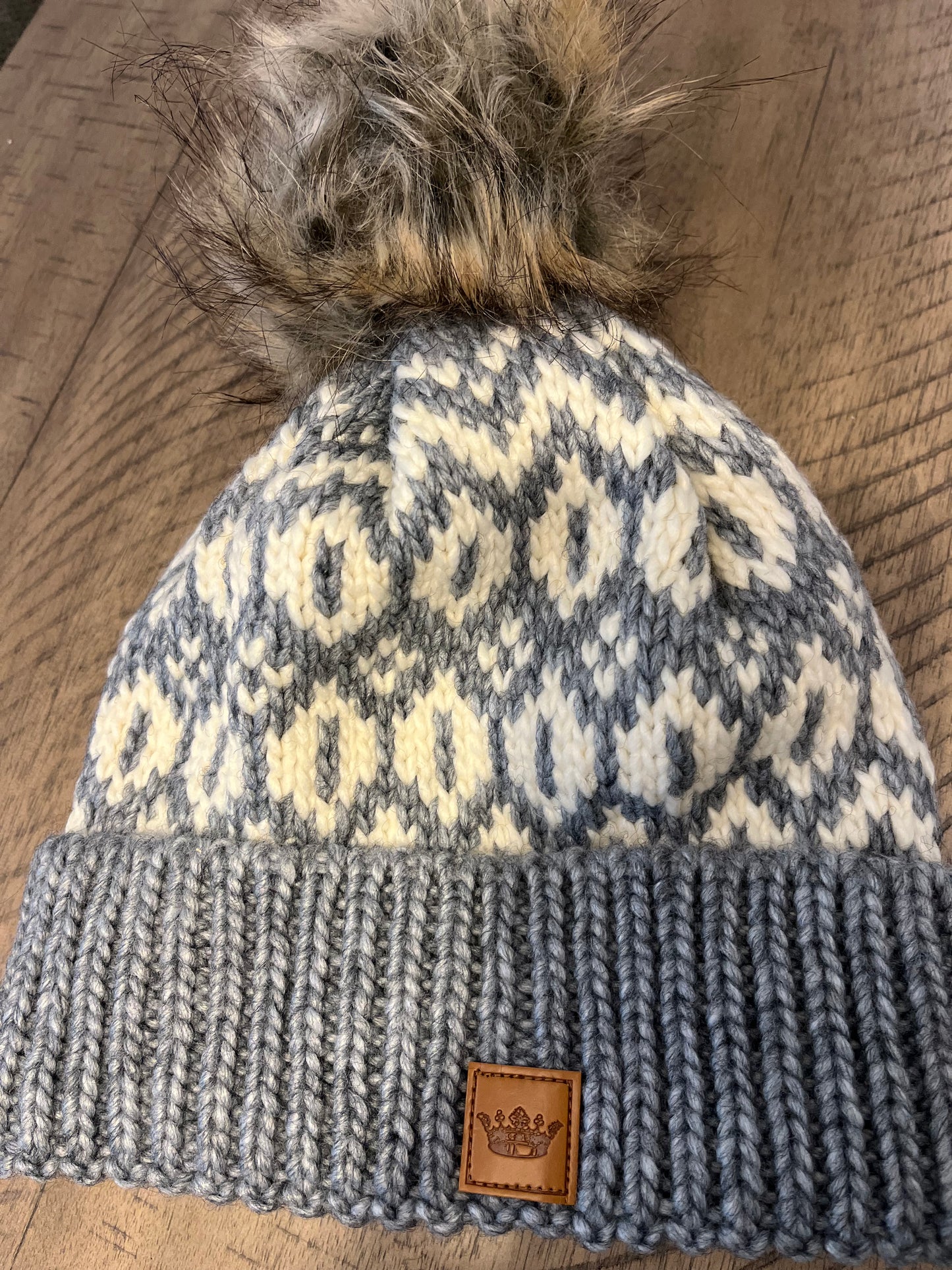 Grey and Cream Knit Hat