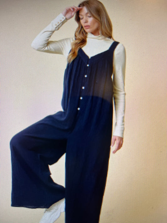 Jumpsuit with Front Buttons /Navy