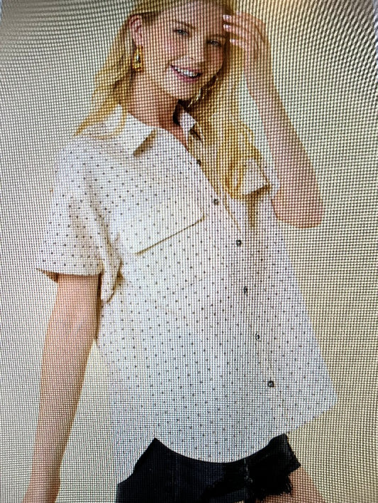Cotton Print Short Sleeve Utility Shirt/Beige