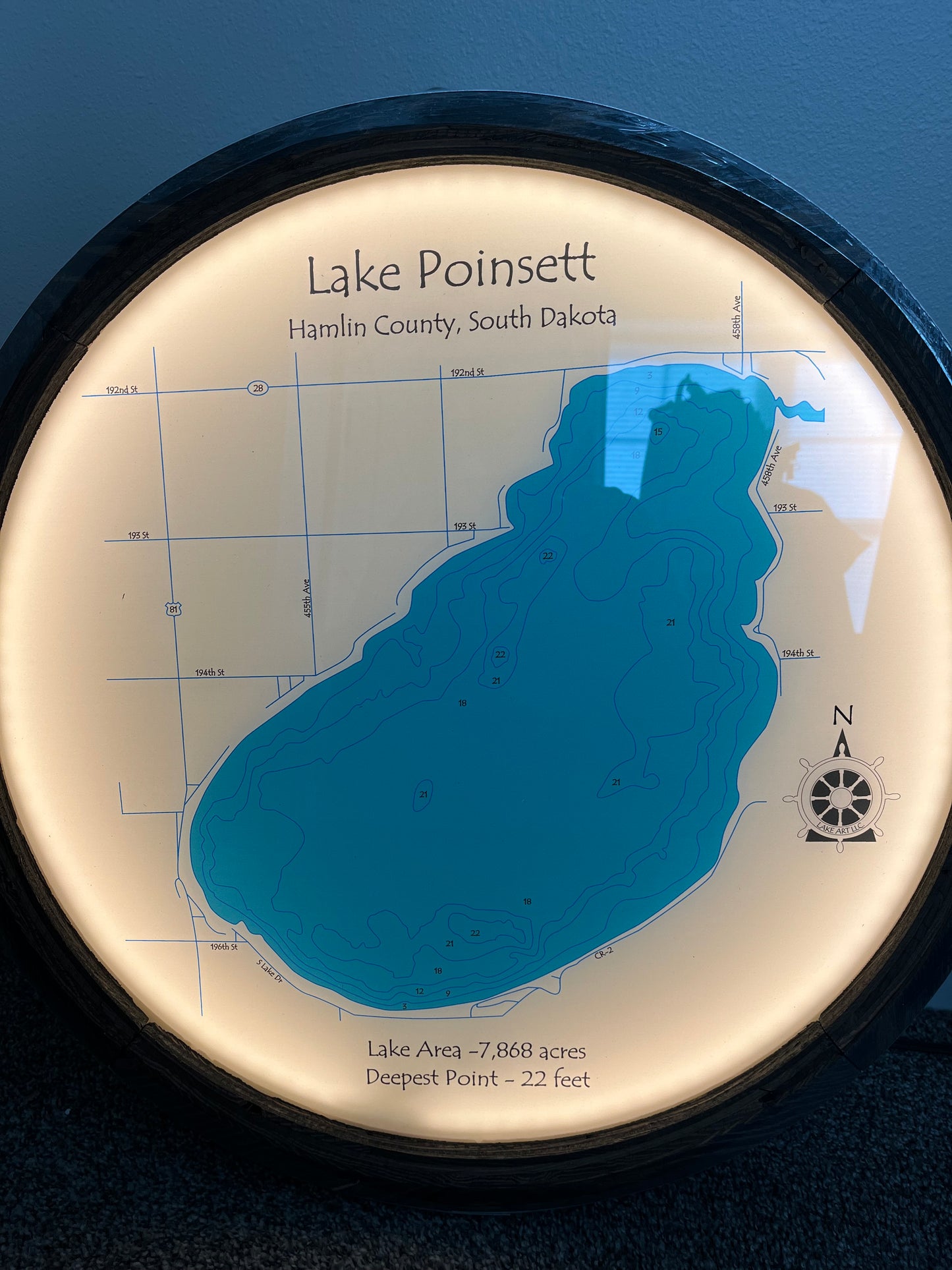 Lake Poinsett Barrel End, Sign23", LED