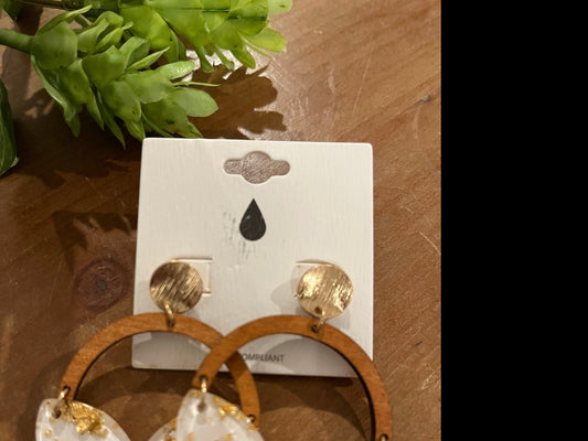 Gold Glitter/Wooden Hoop Earrings