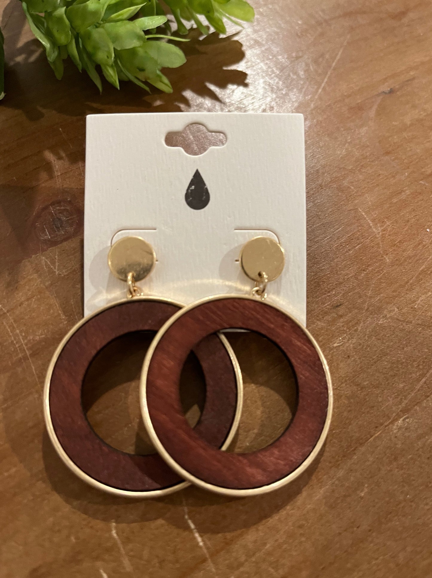 Metal and Wooden Hooped Earrings