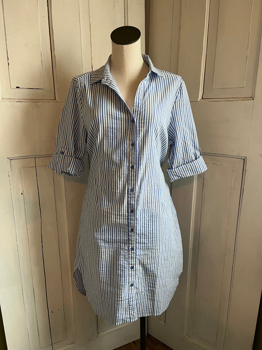 Lulu-B Seersucker Dress/Blue and White Striped