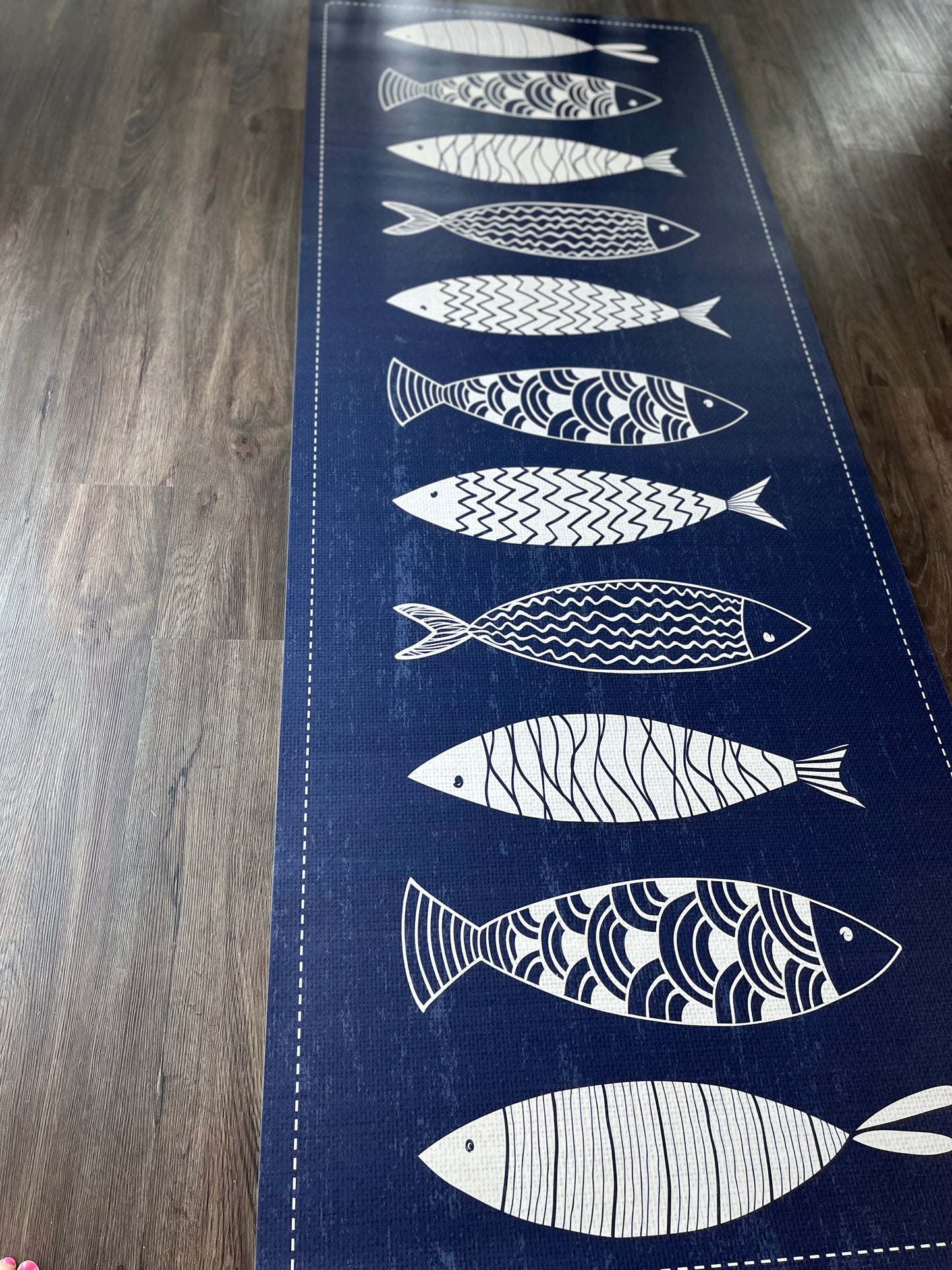 Floor Mats// Blue and White Fish / 3'x8'