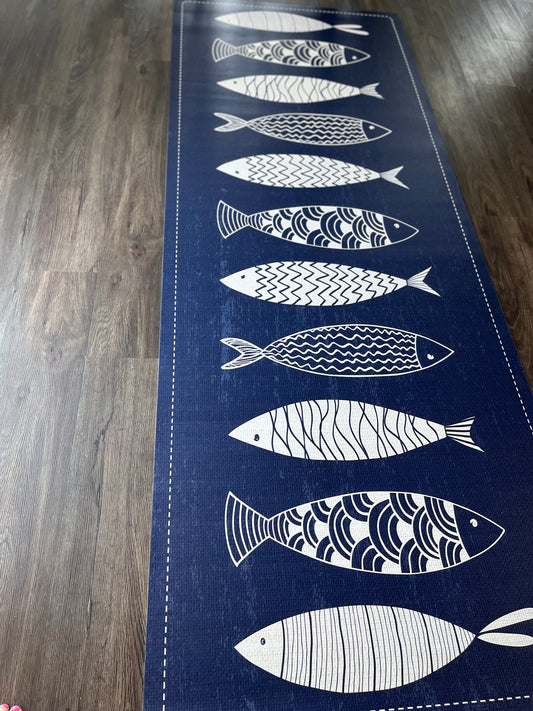 Floor Mats// Blue and White Fish / 3'x8'