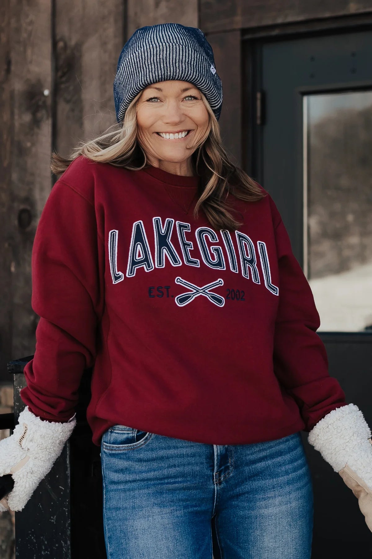 Lake Girl Sanded Fleece Crew Neck Sweatshirt/ Cranberry