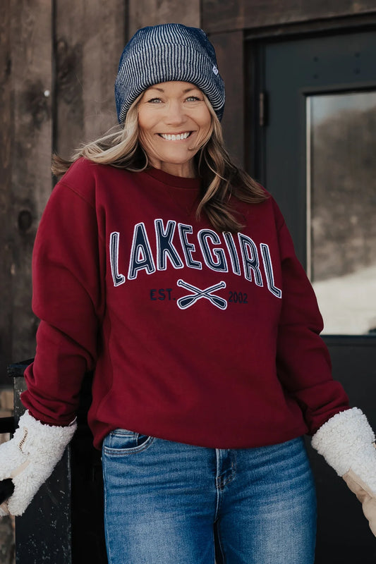 Lake Girl Sanded Fleece Crew Neck Sweatshirt/ Cranberry