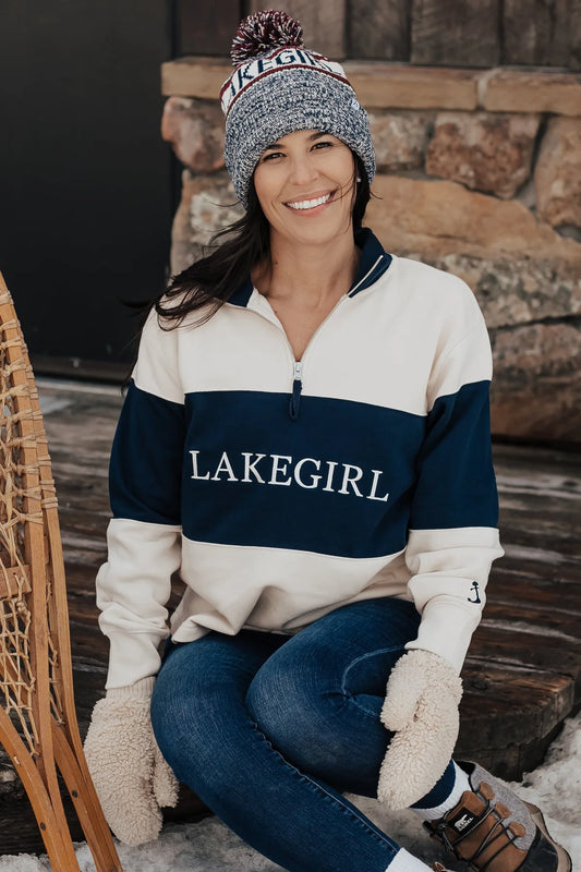 Lake Girl 1/4 Zip Cloud Zip -Ivory-Navy