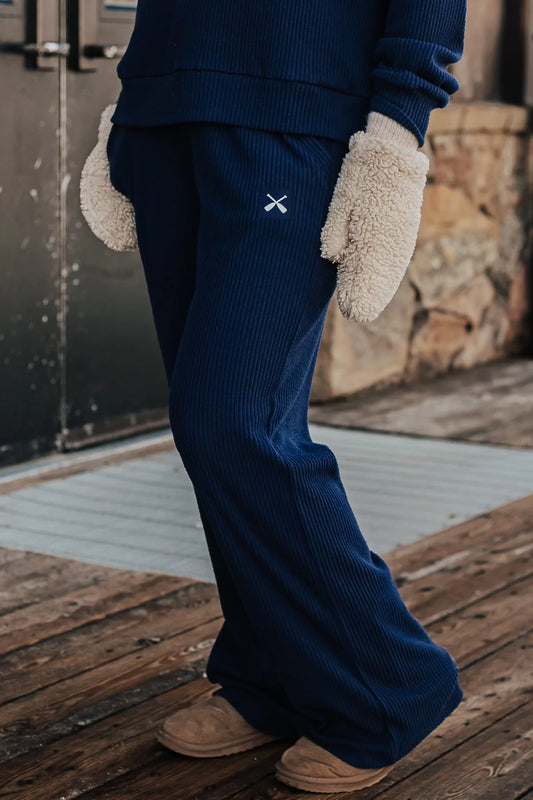 Lake Girl Rib Wide Leg Pants- Navy