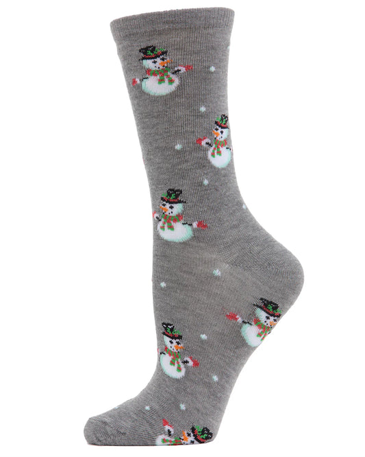 Women's Let it Snowman Holiday Crew Socks/Gray Heather