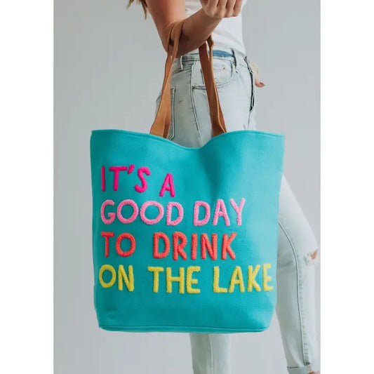Drink on the lake tote-blue