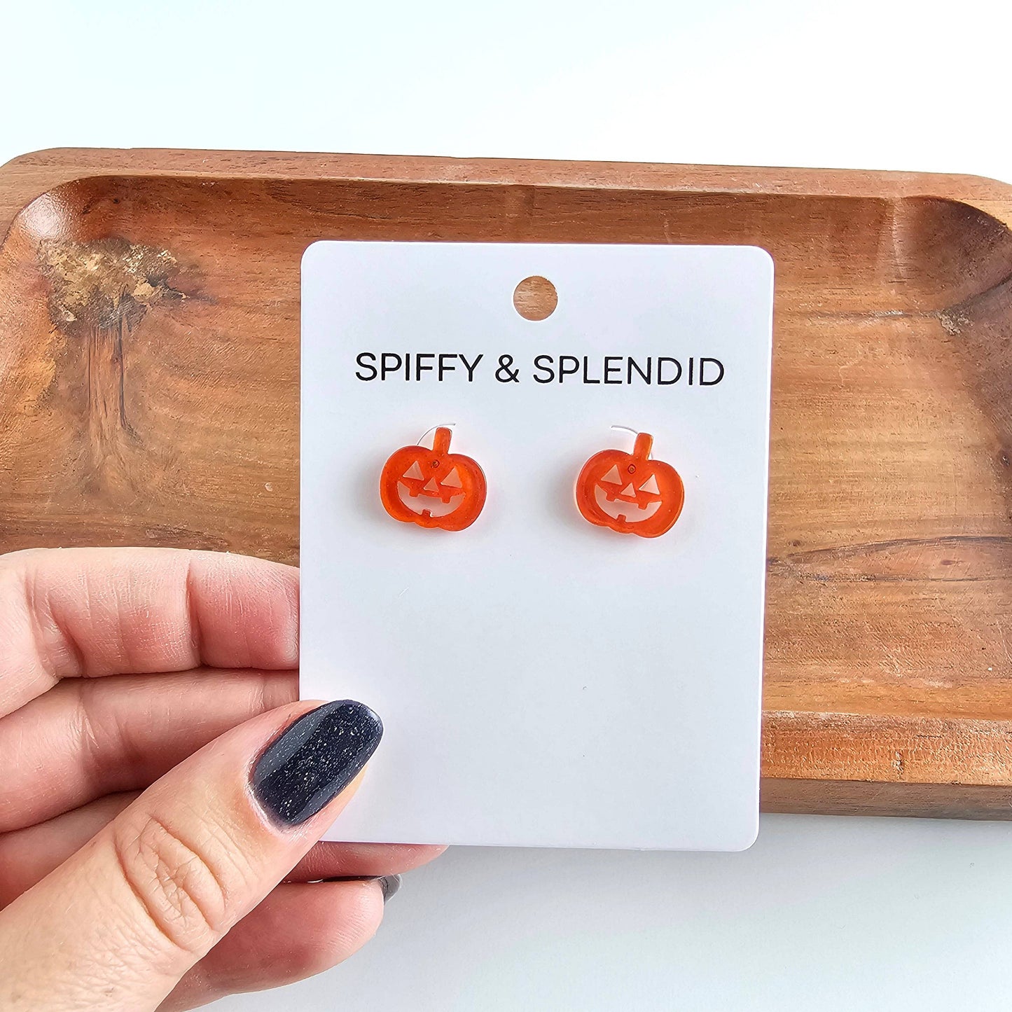 Jack O' Lantern Pumpkin Studs - Orange Glitter // Halloween Earrings