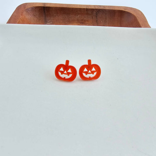 Jack O' Lantern Pumpkin Studs - Orange Glitter // Halloween Earrings