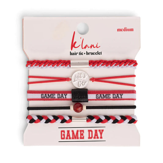 Klani Game Day Hair Tie and Bracelet-red and white,black