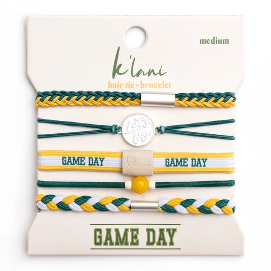 Klani Game Day Green and Yellow Hair Tie Bracelets