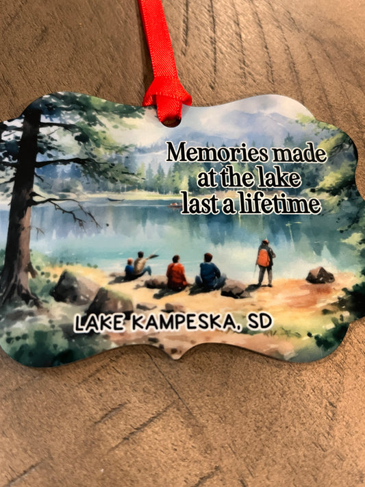 Lake Life Memories Custom Town Christmas Ornament: Aluminum