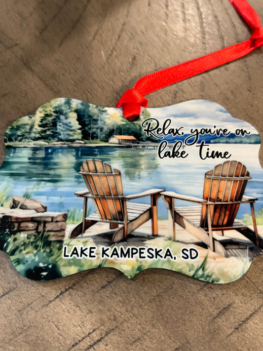 Lake Life Lake Time Custom Town Christmas Ornament: Aluminum