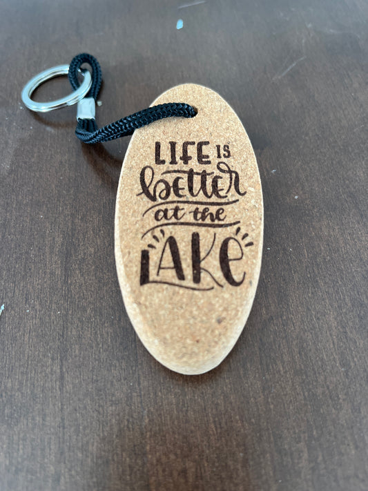 Floating Cork Keychain Life is Better at the Lake / Oval Shape