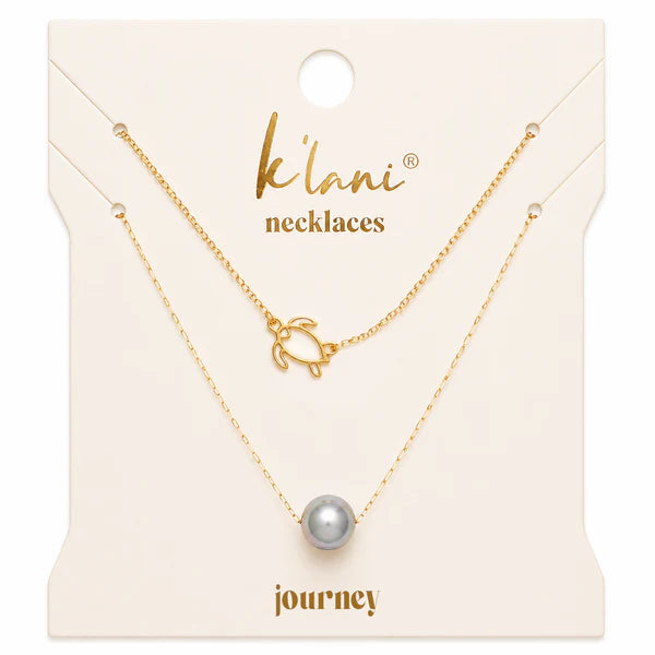 Journey Black Pearl & Gold Turtle Charm Necklace Set
