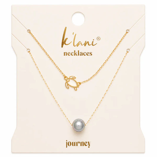 Journey Black Pearl & Gold Turtle Charm Necklace Set