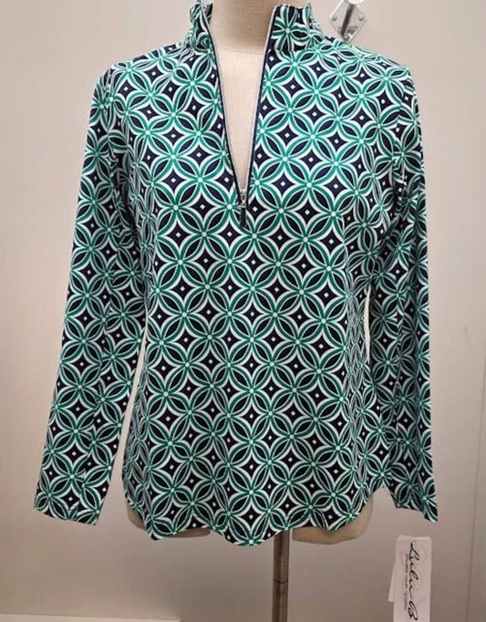 Lulu B 1/4 zip Long sleeve/ Green -Navy