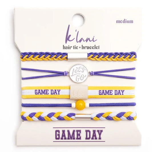 Klani Game Day Purple and Yellow Hair Ties and Bracelets