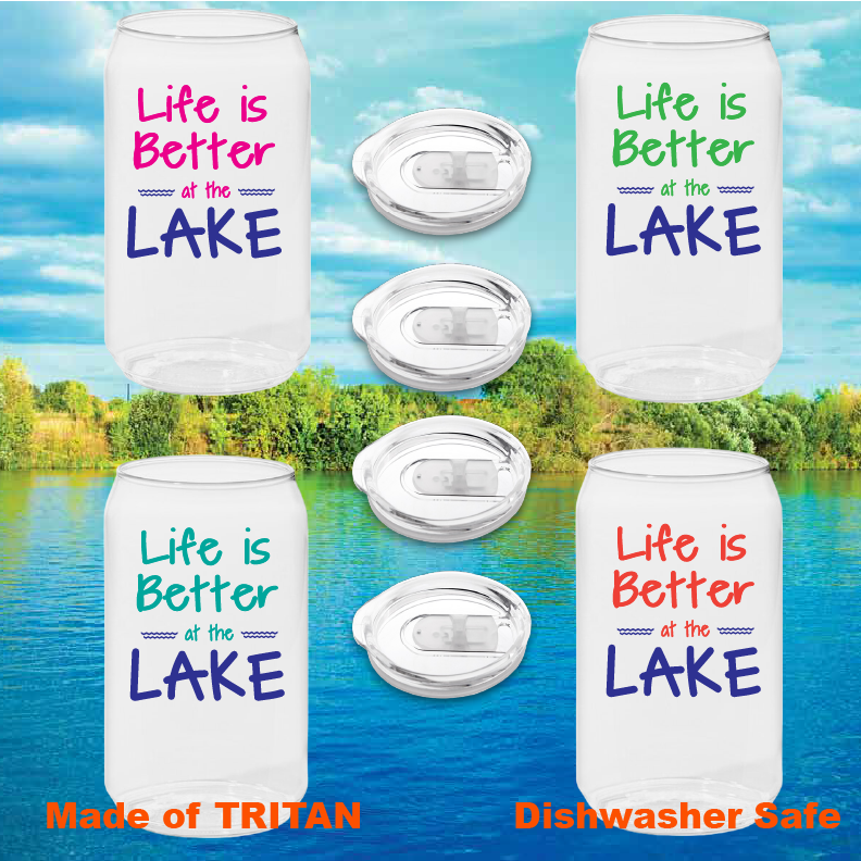 LAKE Set of 4 Tritan Unbreakable Can Cups with Lids