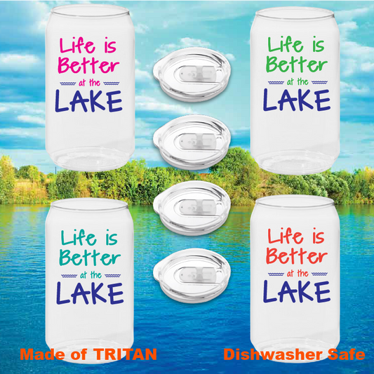 LAKE Set of 4 Tritan Unbreakable Can Cups with Lids
