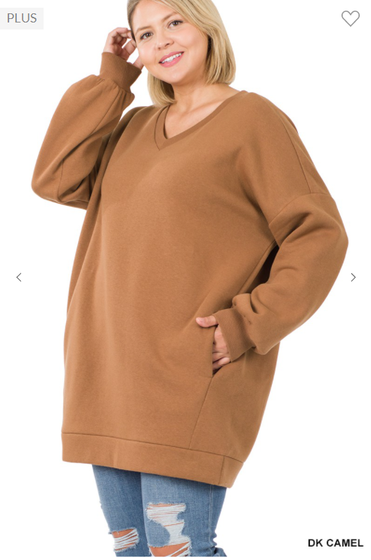 Long V-Neck Sweatshirt - Plus