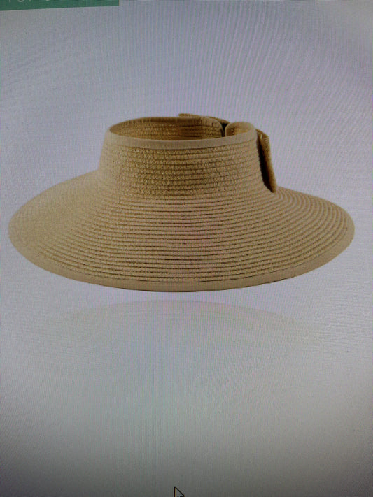 Cream Round Raffia Sun Visor/Bow